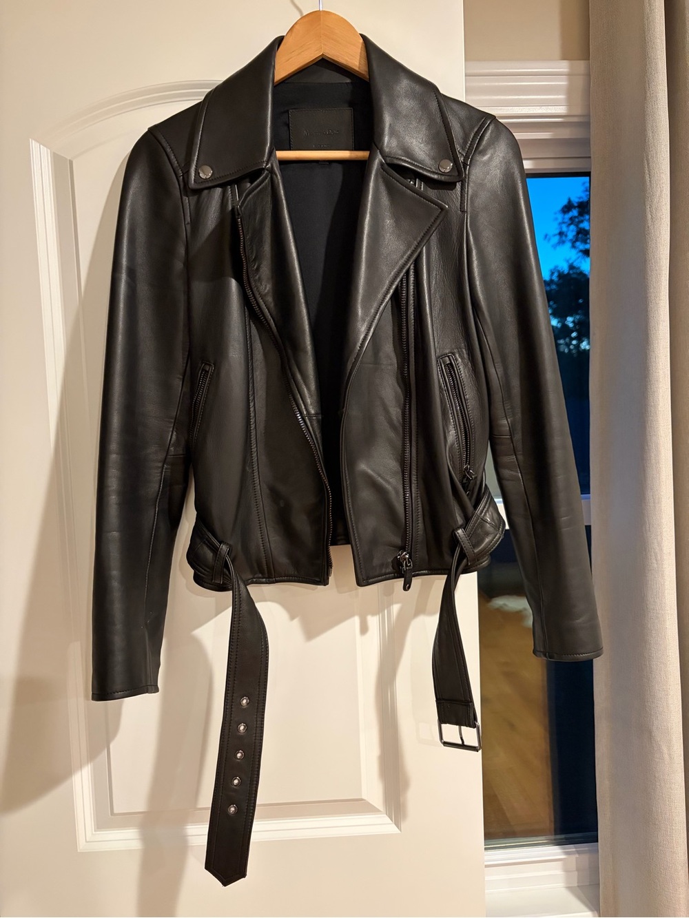 Massimo Dutti Black Sheep Leather Biker Jacket